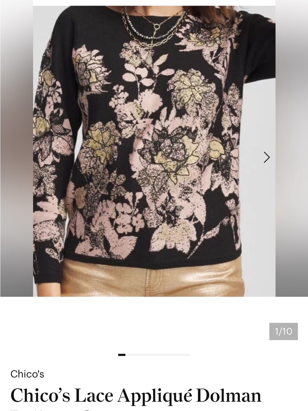 Chico's Lace Appliqué Dolman
Pullover Sweater
Size Medium
